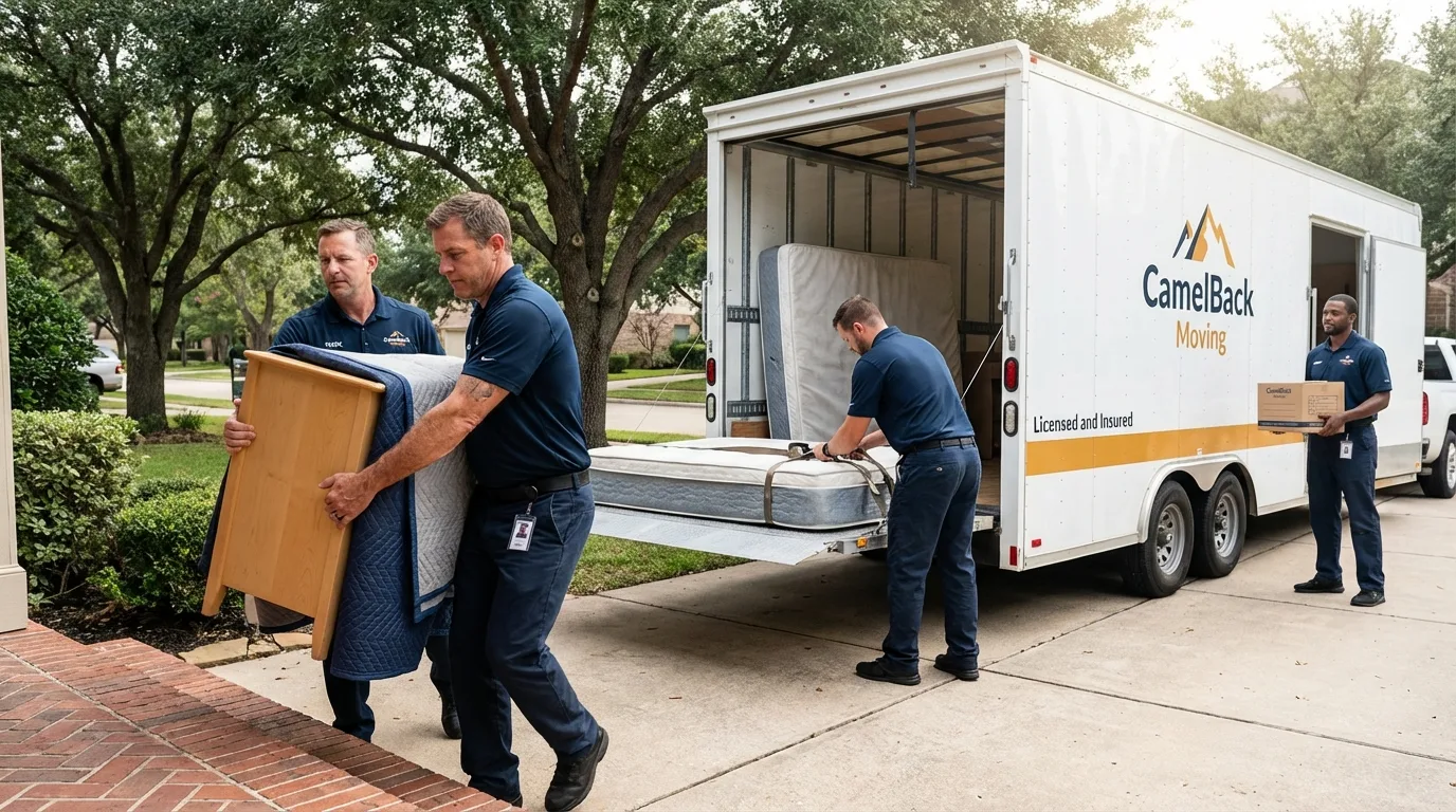 Crew loading residential truck for cross-state move from Wadena, MN