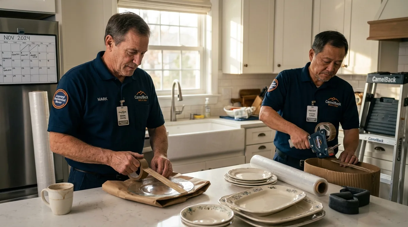Professional crew packing kitchen dishware in Wadena, MN